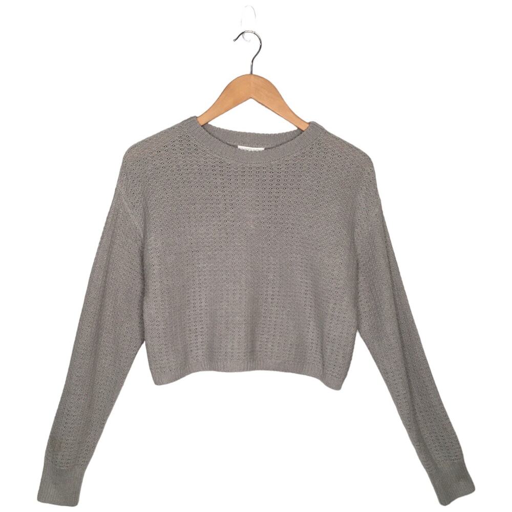 New Abound Sweater Womens XS Gray Cropped Knit Round Neck Boho Preppy Cozy Comfy